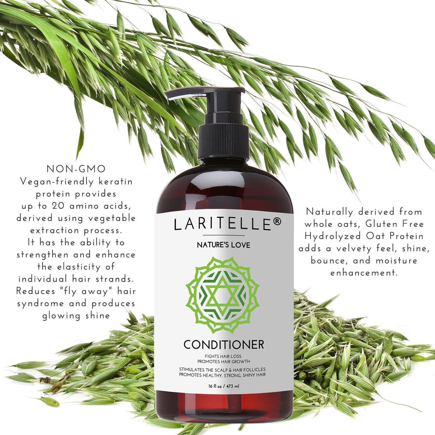 Laritelle Organic Shampoo 17 oz + Conditioner 16 oz | Prevents Hair Loss, Promotes Hair Growth | Argan Oil, Rosemary, Ginger & Cedarwood | NO GMO, Sulfates, Gluten, Alcohol, Parabens, Phthalates